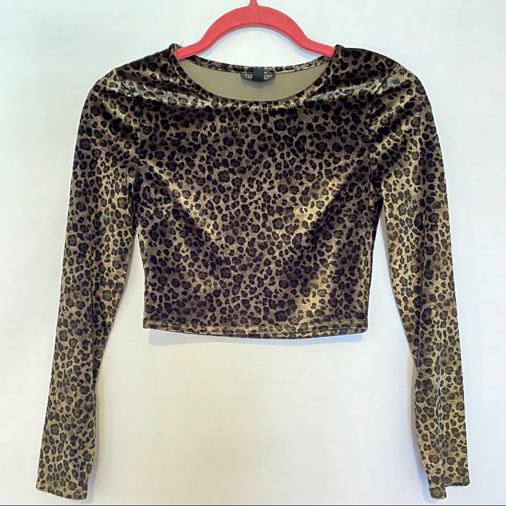 Topshop leopard velvet crop top, size 2